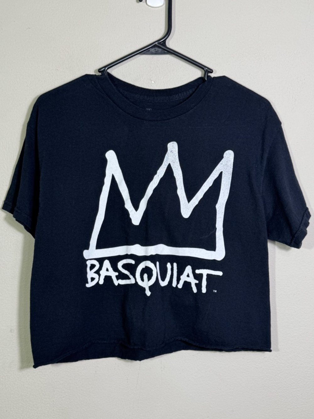 Jean-Michel Basquiat Crown Graphic Crop Tee Black Art Streetwear Shirt Size Med